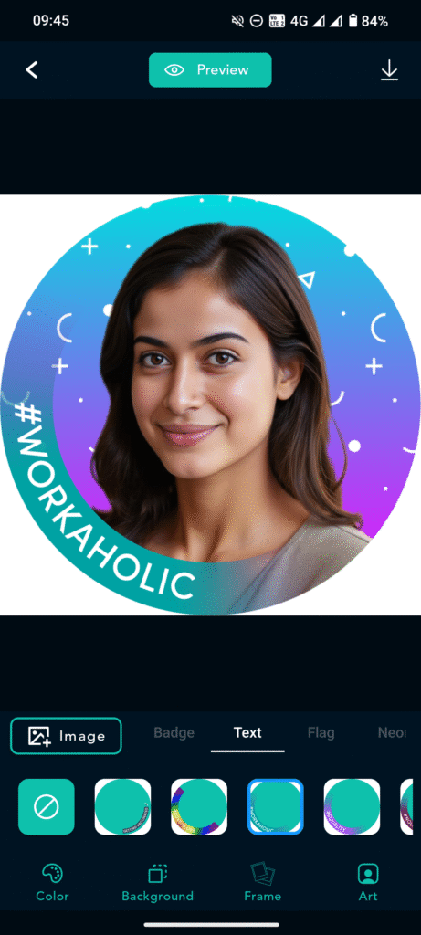 Choosing frames from work category for profile picture