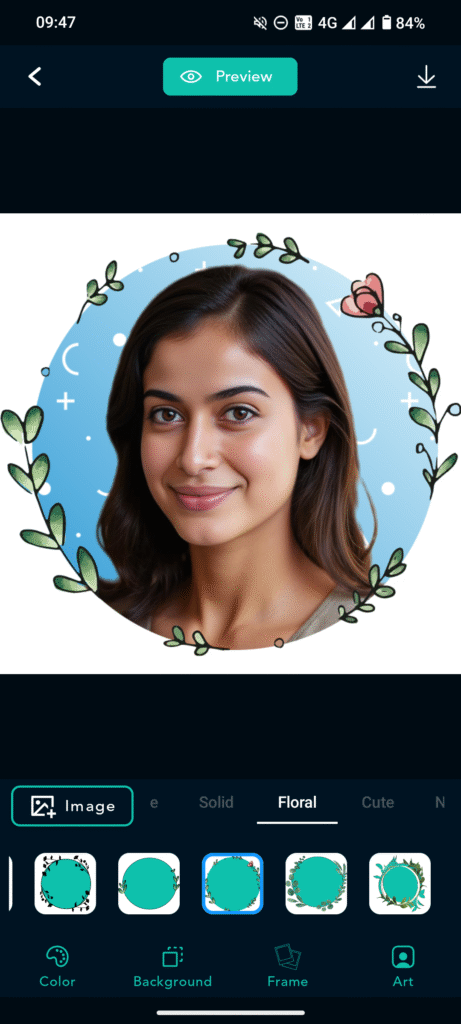 Choosing frames from floral category for profile picture