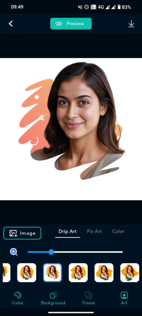 Choosing frames from Drip art category for profile picture