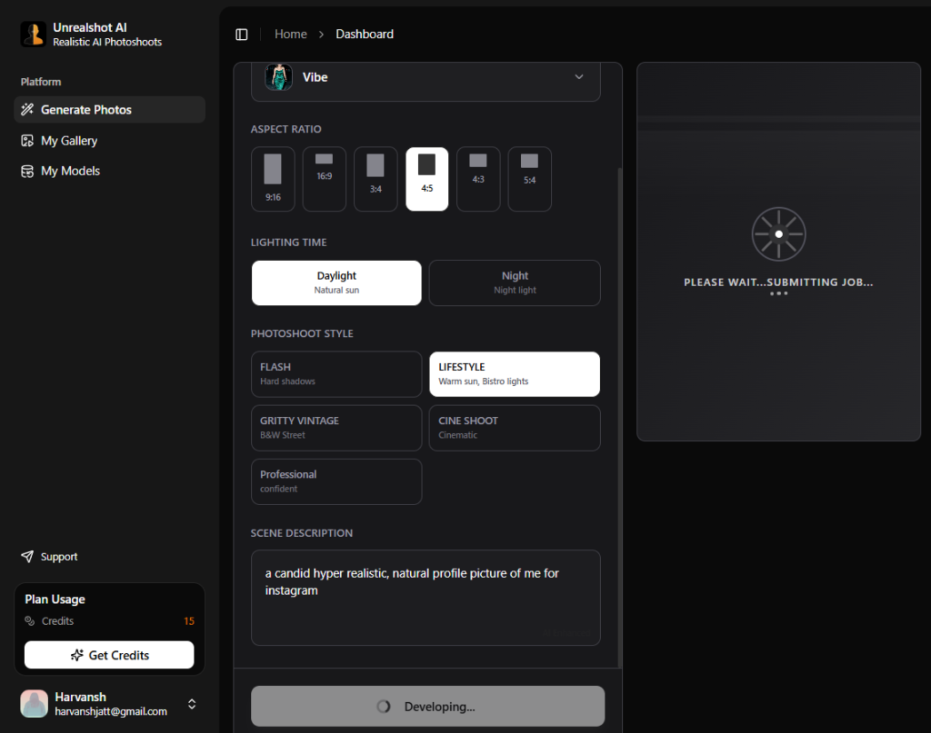 upload photo, write the idea and hit generate