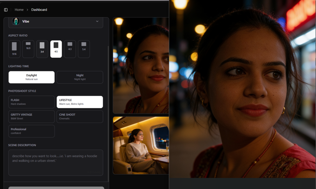 screenshot of unrealshot ai dashboard showing profile picture (PFP) generated
